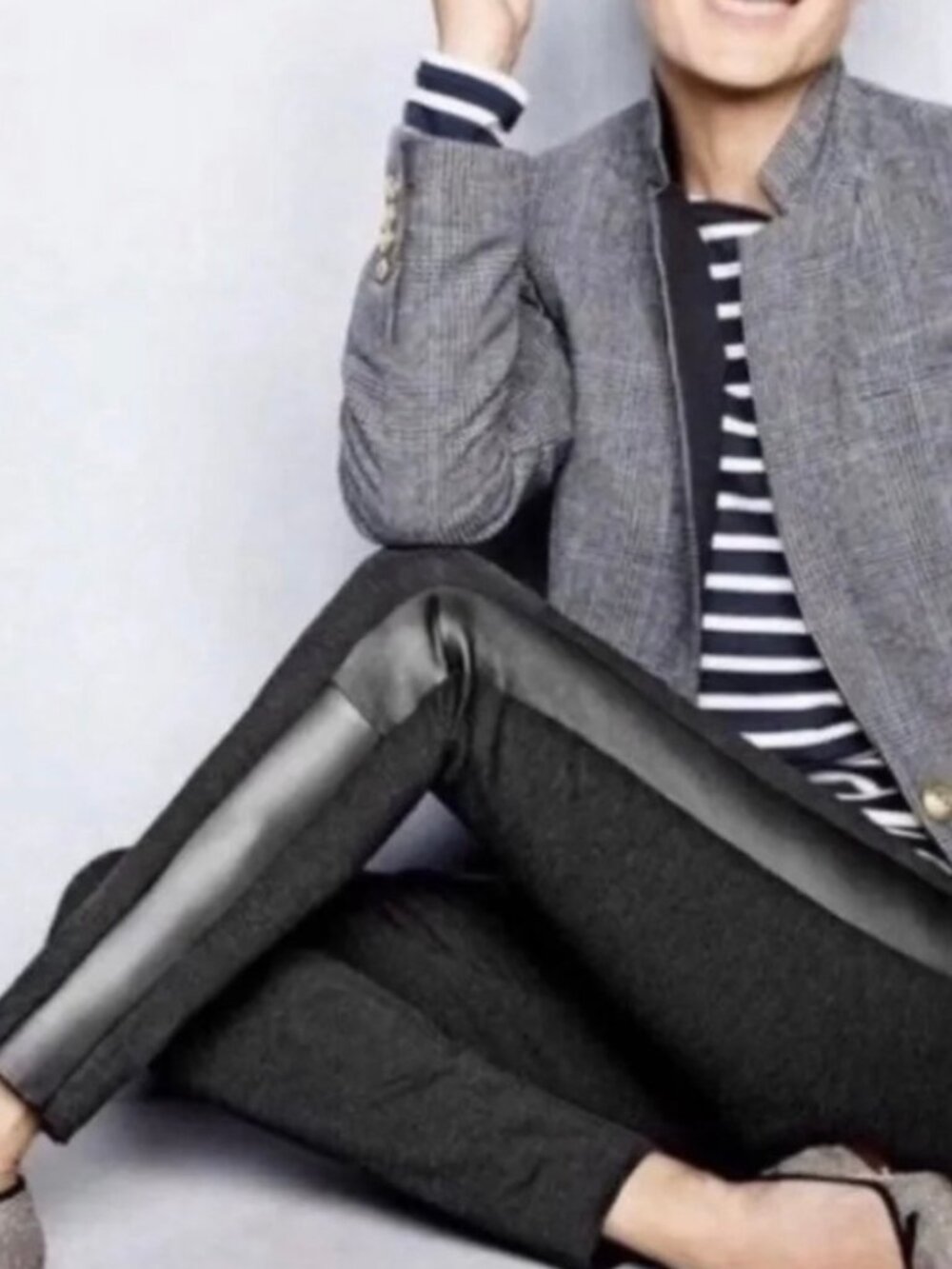 J. Crew Charcoal Grey Pixie Pant with Leather Tuxedo Stripe, Size 6